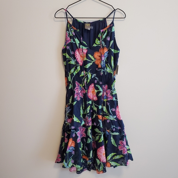 Taylor Dresses & Skirts - Taylor | Navy Floral Texture Dot Ruffle Tier Dress